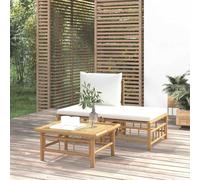 DYRJDJWIDHW 3-Piece Bamboo Outdoor Patio Furniture Set with Cream White Cushions - Garden Lounge Sofa, Coffee Table Ottoman - Durable Natural Material for Terrace, Balcony Or Backyard Relaxation