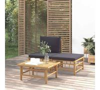 DYRJDJWIDHW 3-Piece Bamboo Outdoor Patio Furniture Set with Dark Gray Cushions - Durable Garden Sofa, Coffee Table Ottoman - Perfect for Terrace, Balcony Or Backyard Relaxation