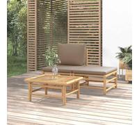 DYRJDJWIDHW 3-Piece Bamboo Outdoor Patio Furniture Set with Taupe Cushions, Garden Sofa Set with Coffee Table for Terrace Balcony Backyard, Durable Natural Material Comfortable Seating Modular Design