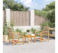 DYRJDJWIDHW 3-Piece Bistro Set Beige Woven Resin and Acacia Wood Outdoor Patio Furniture for Garden Balcony, Comfortable Seating with UV-Resistant Weatherproof Design, Includes Table and 2 Chairs
