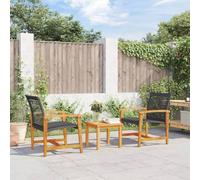 DYRJDJWIDHW 3-Piece Bistro Set Outdoor Patio Furniture Black Woven Resin & Acacia Wood Garden Table and Chairs for Balcony Backyard UV Resistant Comfortable Seating