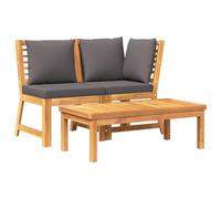 DYRJDJWIDHW 3-Piece Outdoor Garden Furniture Set with Dark Gray Cushions - Solid Acacia Wood Patio Sofa Set for Terrace, Backyard Vintage Style Weather-Resistant Table & Seating