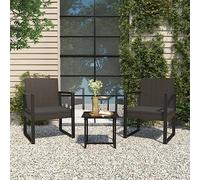DYRJDJWIDHW 3-Piece Outdoor Patio Furniture Set with Cushions, Black Wicker Rattan Sofa and Glass Coffee Table for Garden, Balcony, Poolside, Durable All-Weather Resin