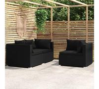 DYRJDJWIDHW 3-Piece Outdoor Patio Furniture Set with Cushions, Black Woven Resin Garden Sofa Set, Waterproof & Durable Steel Frame, Modular Design for Indoor/Outdoor Use, Easy to Move & Assemble