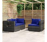 DYRJDJWIDHW 3-Piece Outdoor Patio Furniture Set with Cushions, Grey Woven Resin Sectional Sofa, Waterproof Garden Lounge Set for Balcony Backyard, Durable Steel Frame & Comfortable Blue Pillows