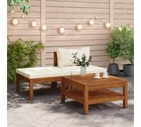 DYRJDJWIDHW 3-Piece Patio Furniture Set with Cream White Cushions, Solid Acacia Wood Outdoor Sofa for Garden, Terrace, Balcony, Weather-Resistant & Durable Lounge Set with Coffee Table