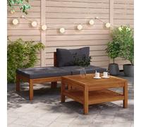 DYRJDJWIDHW 3-Piece Patio Furniture Set with Dark Gray Cushions, Solid Acacia Wood Outdoor Sofa Set for Garden, Balcony, Terrace - Weather-Resistant & Easy to Clean
