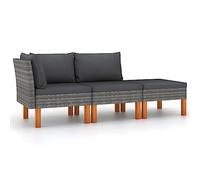 DYRJDJWIDHW 3-Piece Patio Furniture Set Woven Resin with Solid Eucalyptus Wood Frame - Outdoor Garden Sofa Set with Removable Cushions for Balcony, Terrace Grey Anthracite Easy to Clean & Durable