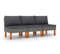 DYRJDJWIDHW 3-Piece Woven Resin and Eucalyptus Wood Central Sofa Set for Patio, Garden, and Outdoor Relaxation with Removable Cushions, Durable Powder-Coated Steel Frame, Easy to Clean and Move