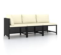 DYRJDJWIDHW 3 Pieces Outdoor Wicker Patio Furniture Set with Cushions, Black Resin Rattan Garden Sofa for Balcony Backyard Poolside, Weatherproof Steel Frame Modular Sectional Conversation Set