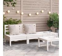 DYRJDJWIDHW 3-Seater Garden Sofa Set in White Solid Pine Wood - Outdoor Patio Furniture for Terrace, Backyard Comfortable Modular Design with Slatted Construction Water-Resistant & Durable