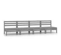 DYRJDJWIDHW 4 PCS Grey Solid Pine Wood Garden Central Sofa Set, Modular Outdoor Lounge Furniture for Patio, Balcony, Backyard, Weather-Resistant, Max Load 110kg per Seat, Easy Assembly