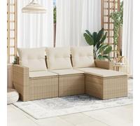 DYRJDJWIDHW 4-Piece Beige Wicker Resin Outdoor Patio Furniture Set with Cushions, Waterproof Storage & Modular Design for Garden, Backyard, Terrace Comfortable Seating & UV Resistant