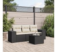 DYRJDJWIDHW 4-Piece Outdoor Patio Furniture Set with Cushions Black Wicker Resin Rattan Sofa Set for Garden Terrace Backyard Glass Top Table Weather-Resistant Modular Design