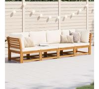 DYRJDJWIDHW 4 Pieces Garden Furniture Set with Cushions Solid Acacia Wood Outdoor Patio Sofa Set Modular Design Waterproof Slatted Seating for Terrace Balcony Garden Relaxation