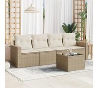 DYRJDJWIDHW 5-Piece Beige Wicker Patio Furniture Set with Cushions, Outdoor Rattan Sofa with Glass Table & Waterproof Storage, Modular Garden Lounge Set for Terrace, Backyard, Poolside