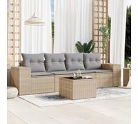 DYRJDJWIDHW 5-Piece Beige Woven Resin Outdoor Patio Furniture Set with Cushions, Glass Top Table and Modular Design for Garden, Backyard, Terrace - Weatherproof & UV Resistant