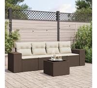 DYRJDJWIDHW 5-Piece Brown Woven Resin Outdoor Garden Sofa Set with Cushions, Glass Top Table & Thick Padded Seating for Patio, Backyard, Terrace - Durable Weather-Resistant Rattan Furniture