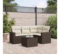 DYRJDJWIDHW 5-Piece Brown Woven Resin Outdoor Garden Sofa Set with Cushions, Waterproof Storage & Tempered Glass Table, Modular Patio Furniture for Backyard, Terrace, Balcony