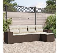 DYRJDJWIDHW 5-Piece Brown Woven Resin Outdoor Patio Furniture Set with Cushions, Modular Garden Sofa Set for Backyard, Terrace, Durable Rattan Style Seating Group with Removable Washable Covers