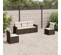 DYRJDJWIDHW 5-Piece Brown Woven Resin Outdoor Patio Furniture Set with Cushions, Waterproof Storage & Modular Design for Garden, Terrace, Backyard Comfortable Seating & Weather-Resistant