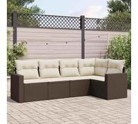 DYRJDJWIDHW 5-Piece Brown Woven Resin Outdoor Patio Furniture Set with Cushions, Waterproof Storage & Modular Design for Garden, Terrace, Backyard Comfortable Seating & UV Resistant