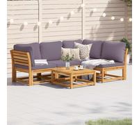 DYRJDJWIDHW 5-Piece Garden Furniture Set with Cushions, Solid Acacia Wood Outdoor Patio Sofa Modular Design for Terrace Backyard Balcony, Water-Resistant Slatted Seating, Comfortable Lounge Set