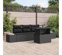 DYRJDJWIDHW 5-Piece Modular Outdoor Patio Sofa Set with Adjustable Cushions and Coffee Table, Black Poly Rattan Garden Furniture for Terrace, Balcony, Backyard, Durable & Water-Resistant