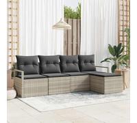 DYRJDJWIDHW 5-Piece Outdoor Patio Furniture Set, Light Gray Poly Rattan Sofa Sectional with Cushions, Modular Garden Seating with Storage Ottoman, Weather-Resistant for Terrace, Balcony, Backyard
