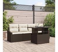 DYRJDJWIDHW 5-Piece Outdoor Patio Furniture Set, Modern Garden Sofa Set with Adjustable Table, Brown and Cream All-Weather Poly Rattan Sectional Couch for Terrace, Backyard, Poolside