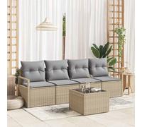 DYRJDJWIDHW 5-Piece Outdoor Patio Furniture Set, Modern Poly Rattan Sofa Sectional with Tempered Glass Table, Beige Grey All-Weather Garden Seating Ensemble for Terrace, Backyard, Poolside