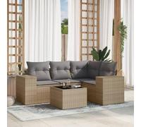 DYRJDJWIDHW 5-Piece Outdoor Patio Furniture Set with Cushions, Beige Wicker Rattan Sofa Set for Garden Terrace Backyard, Waterproof Resin Wicker Sectional Sofa with Glass Top Table and Thick Cushions
