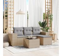 DYRJDJWIDHW 5-Piece Outdoor Patio Furniture Set with Cushions, Beige Wicker Rattan Sofa with Glass Top Table, Waterproof Modular Garden Lounge Set for Backyard, Terrace, Poolside