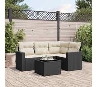 DYRJDJWIDHW 5-Piece Outdoor Patio Furniture Set with Cushions, Black Wicker Resin Garden Sofa Set with Glass Table, Waterproof Storage & Removable Covers, Perfect for Backyard, Terrace
