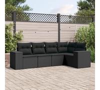 DYRJDJWIDHW 5-Piece Outdoor Patio Furniture Set with Cushions, Black Wicker Resin Rattan Sofa Set for Garden, Backyard, Terrace, Modular Design, Weather-Resistant, Comfortable Seating, Easy to Clean