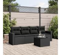 DYRJDJWIDHW 5-Piece Outdoor Patio Furniture Set with Cushions, Black Woven Resin Rattan Sofa Set with Glass Top Table, Waterproof Storage & Modular Design for Garden, Backyard, Terrace