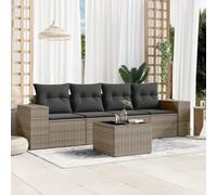 DYRJDJWIDHW 5-Piece Outdoor Patio Furniture Set with Cushions, Grey Wicker Rattan Sofa with Glass Top Table, Waterproof Resin Garden Lounge Set for Backyard, Terrace, Poolside