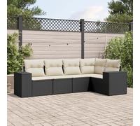 DYRJDJWIDHW 5-Piece Outdoor Wicker Patio Furniture Set with Cushions, Black All-Weather Resin Rattan Garden Sofa Set for Backyard, Terrace, Balcony, Includes Corner Armrest Sofa and Coffee Table