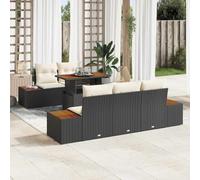 DYRJDJWIDHW 6 Pcs Outdoor Dining Set Garden Patio Furniture Modern Modular Sofa Set with Table in Black and Beige, All-Weather Rattan Wicker Steel Frame Acacia Wood Top for Relaxing and Entertaining