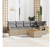 DYRJDJWIDHW 6-Piece Beige Wicker Patio Furniture Set with Cushions, Outdoor Garden Sofa Set with Foldable Side Table, UV-Resistant All-Weather Rattan Sectional Seating for Backyard, Terrace, Poolside
