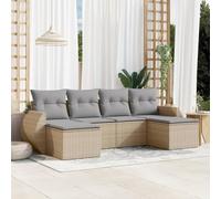 DYRJDJWIDHW 6-Piece Beige Wicker Patio Furniture Set with Cushions, Outdoor Garden Sofa Set with Thick Removable Cushions, Weather-Resistant Rattan Sectional Sofa for Backyard, Terrace, Balcony