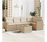 DYRJDJWIDHW 6-Piece Beige Wicker Patio Furniture Set with Cushions, Outdoor Garden Sofa Set with Waterproof Storage, Tempered Glass Table and Removable Covers for Terrace, Backyard, Poolside