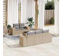 DYRJDJWIDHW 6-Piece Beige Wicker Patio Furniture Set with Cushions, Outdoor Rattan Sofa with Glass Top Table, Modular Garden Lounge Set for Terrace, Backyard, Poolside