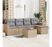 DYRJDJWIDHW 6-Piece Beige Wicker Patio Furniture Set with Cushions, Outdoor Rattan Sofa with Storage, Glass Top Coffee Table, Waterproof Covers, Modular Garden Lounge Set for Terrace, Backyard