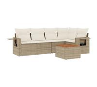 DYRJDJWIDHW 6-Piece Beige Woven Resin Outdoor Patio Furniture Set with Cushions, Modular Garden Sofa with Side Table, Weather-Resistant Rattan Lounge Set for Backyard, Terrace, Balcony