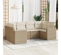 DYRJDJWIDHW 6-Piece Beige Woven Resin Outdoor Patio Furniture Set with Cushions, Waterproof Storage & Modular Design for Garden, Backyard, Terrace - Durable Rattan Sofa Seating Group