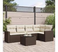 DYRJDJWIDHW 6-Piece Brown Woven Resin Outdoor Patio Furniture Set with Cushions, Waterproof Storage & Tempered Glass Table - Garden, Terrace, Backyard Lounge Set for Relaxing with Family and Friends