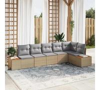 DYRJDJWIDHW 6-Piece Modular Outdoor Patio Sofa Set, Beige and Light Grey Synthetic Rattan Furniture with Cushions, Water-Resistant Storage, for Garden Terrace Balcony