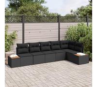 DYRJDJWIDHW 6-Piece Modular Outdoor Patio Sofa Set with Cushions, Black Synthetic Wicker Rattan Garden Furniture for Terrace, Modern Water-Resistant Seating Group with Side Tables and Storage