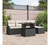 DYRJDJWIDHW 6-Piece Modular Outdoor Patio Sofa Set with Cushions, Black Wicker Rattan Furniture, Adjustable Coffee Table, Weather-Resistant for Garden, Terrace, Poolside Relaxation and Entertainment